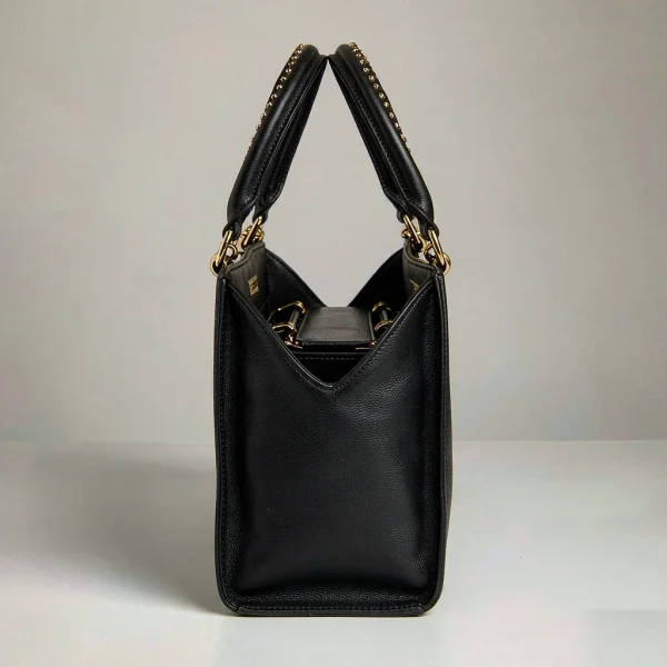 Black structured leather tote bag