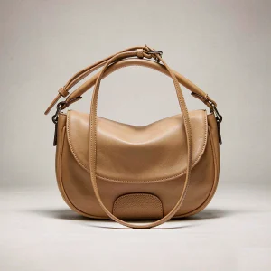 Tan leather shoulder baguette bag