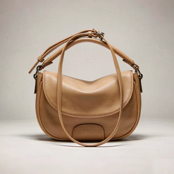 Tan leather shoulder baguette bag