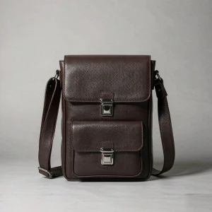 Kade Leather Messenger Dark brown leather messenger bag with flap closure