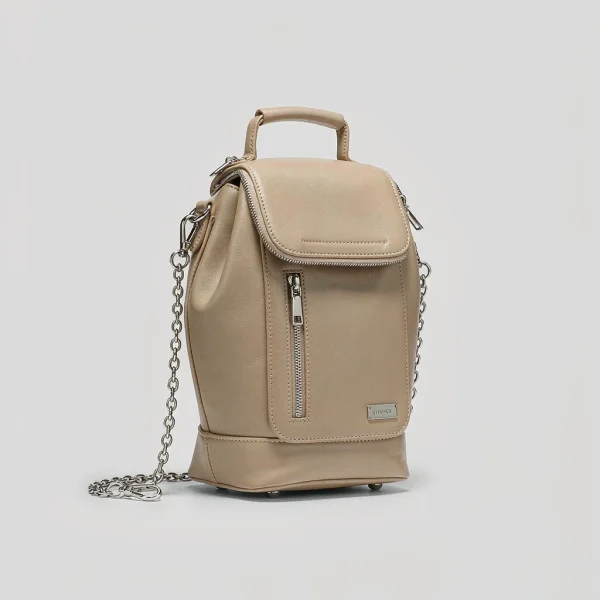 Beige leather mini backpack