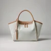 Natural canvas tote with tan leather trim