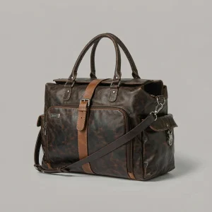 Dark brown leather weekender duffle bag