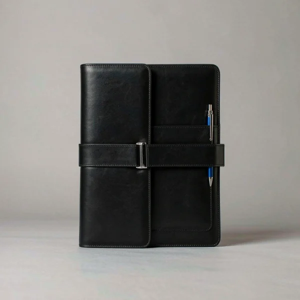 Black leather portfolio document holder