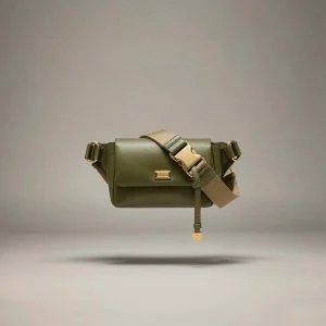Olive green leather belt bag