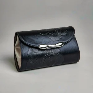 Solene Evening Clutch Black satin evening clutch bag