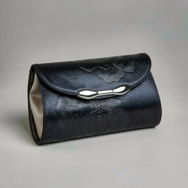Black satin evening clutch bag