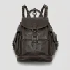 Dark brown leather backpack with flap and buckle