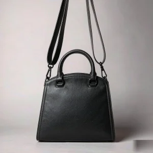 Black structured leather shoulder bag